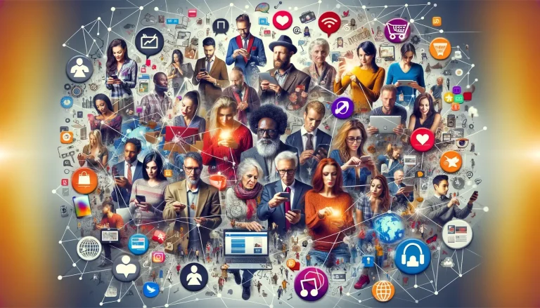 A conceptual image representing diversity in e-commerce influencer marketing. The image is including a collage of Diverse Influencer Marketing from different.
